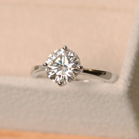 1Ct Round Excellent Moissanite Ring 14k White Gold - Picture 2 of 5